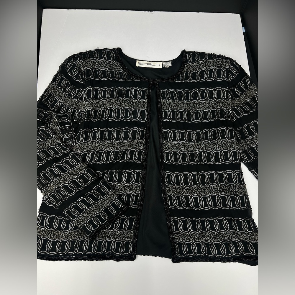 Vintage Scala Black Beaded Statement Jacket, 100%… - image 5